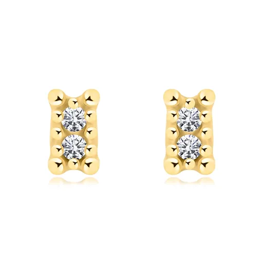Náušnice ze 14K zlata s dvojicí briliantů v obdélníkovém provedení