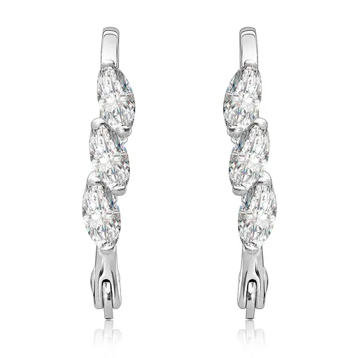 Lesklé náušnice - kroužek stříbrné barvy se třemi čirými zrnky