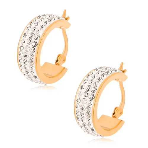 Ocelové náušnice, zlaté kruhy se zirkonovým středovým pásem