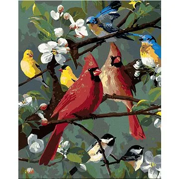 Zuty - Malování podle čísel - ZPĚVNÍ PTÁCI NA ROZKVETLÉ VĚTVI (ROBERT HAUTMAN), 80x100 cm, vypnuté p (HRAmmb04855nad)