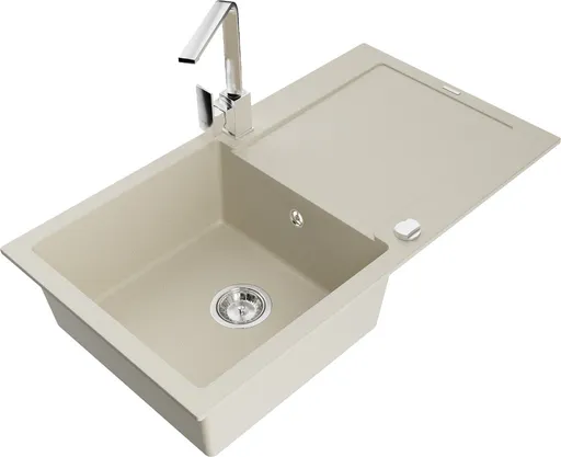 MEXEN/S Leo granitový dřez 1-miska s odkapávačem včetně baterie Rita, béžový 6501-69-670300-00