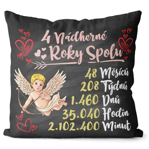 Polštář Nádherných let spolu (Výběr počtu let) (Velikost: 55 x 55 cm, Počet let: 4)