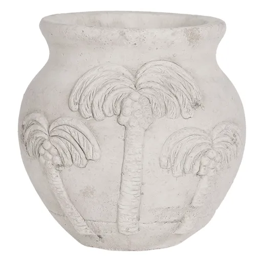 Šedý cementový květináč Palmy - Ø 15*14 cm Clayre & Eef
