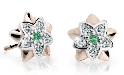 Cutie Jewellery Dětské bicolor náušnice z růžového zlata C2210-30-X-4 zelená