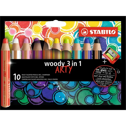 STABILO 880-10-1-20 ARTY Pastelka, vodovka & voskovka v jednom  woody 3 in 1 10 ks pouzdro s ořezávátkem