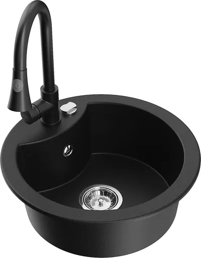 MEXEN/S Diego granitový dřez 1-miska včetně baterie Elia, černá 6512-77-670101-70