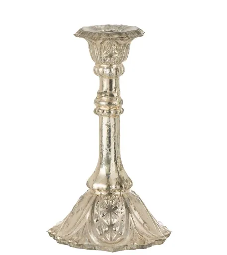 Stříbrný antik skleněný svícen Vintage Chantal M - Ø 10*17 cm J-Line by Jolipa