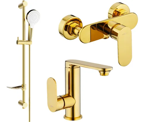 MEXEN/S Milo DF05 Set umyvadlové a sprchová baterie s příslušenstvím, zlato 713054DF05-50