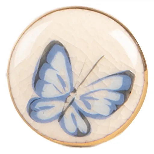 Béžová keramická knopka s motýlkem Butterfly - Ø 3*3 cm / S3 cm Clayre & Eef