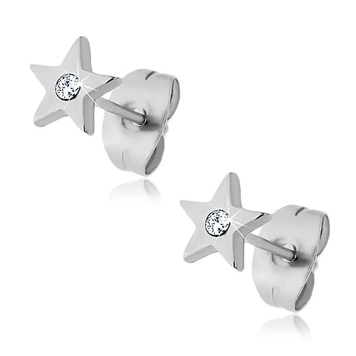 Puzetové náušnice z oceli 316L, lesklá hvězdička se zirkonem