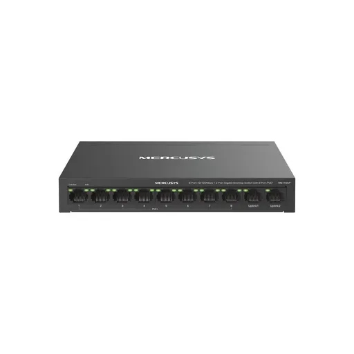 MERCUSYS switch MS110CP (8x100Mb/s, 2xGbE, 8xPoE+, 65W, fanless)