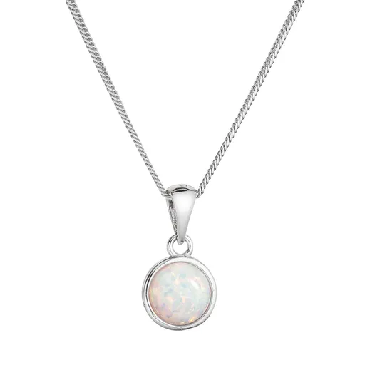 Evolution Group - Pavona Stříbrný náhrdelník se syntetickým bílým opálem 12077.1 white