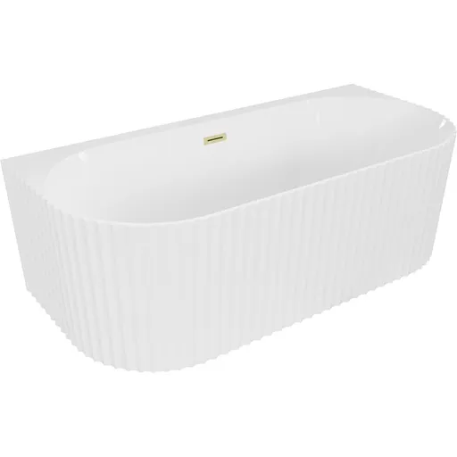 MEXEN/S Sella volně stojící vana nástěnná reliéf 150 x 75, bílá lesk, sifon a přepad zlatá kartáčovaná 52711507500-55 52711708000-55