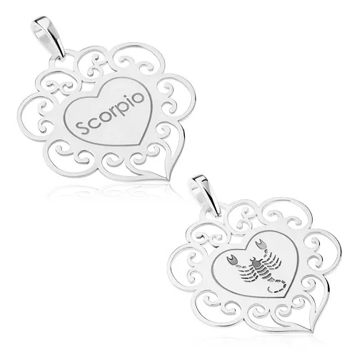 Stříbrný přívěsek 925, ploché lesklé srdíčko s filigránem, znamení ŠTÍR