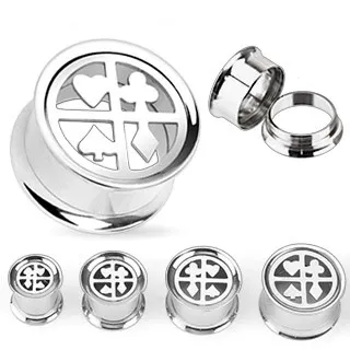 Plug do ucha z chirurgické oceli - karetní symboly - Tloušťka : 10 mm