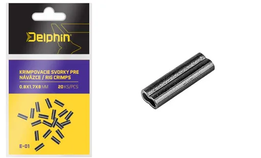 Delphin Krimpovací svorky pro návazce 20ks - 0,8x1,7x8mm,Delphin Krimpovací svorky pro návazce 20ks - 0,8x1,7x8mm