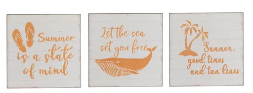 Set 3ks nástěnných dekoračních cedulí Summer - 25*25*1 cm J-Line by Jolipa