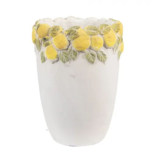 Cementový vysoký květináč lemovaný citróny Lemoni S - Ø 13*17 cm Clayre & Eef