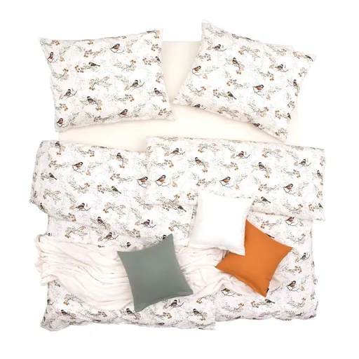 SCANquilt povlečení SATÉN DESIGN little birds bílorezavá 140 x 200/70 x 90 cm