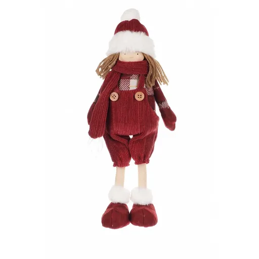 Vánoční dekorace látková holčička Lacláče, v. 35 cm, červená