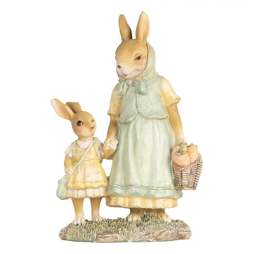 Dekorace králičí mamka s košíčkem a malou králičkou - 14*7*20 cm Clayre & Eef