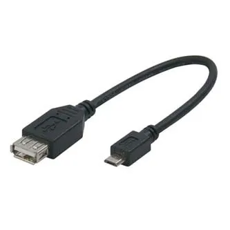 USB kabel (2.0), microUSB samec - USB A samice, 0.2m, OTG, černý, DOPRODEJ