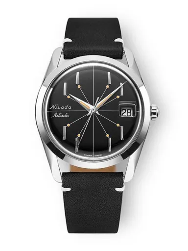 Nivada Grenchen Antarctic Spider Black 35 mm - Black leather White Stitching