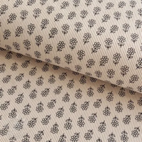 Manšestr STRETCH Little flower light sand