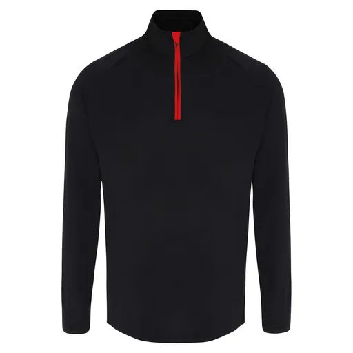 TriDri® Pánské tričko s dlouhým rukávem a 1/4 zipem - Černá / červená | XL