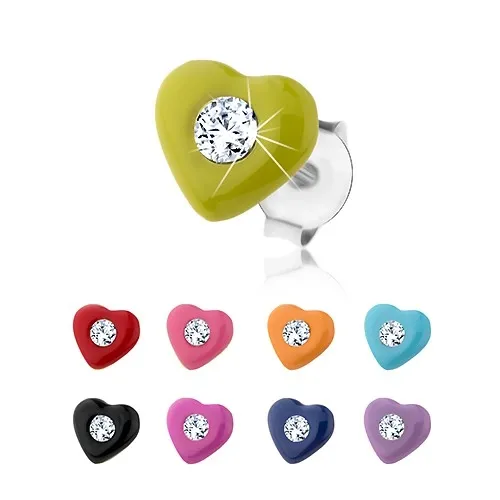 Puzetové náušnice ze stříbra 925, glazované srdíčko, Swarovského krystal - Barva: Černá