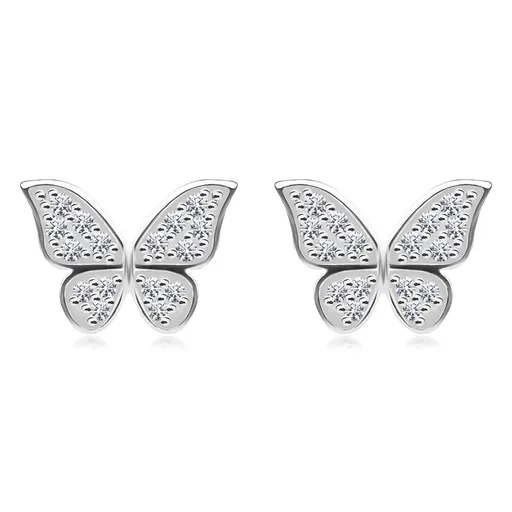 Stříbrné 925 náušnice - motýl s roztaženými křídly, čiré zirkony