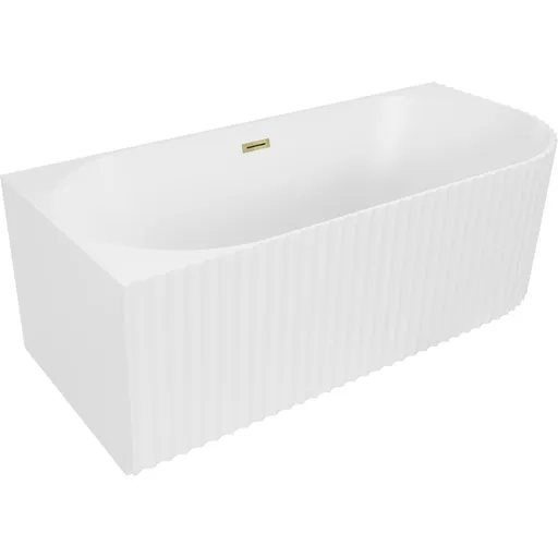 MEXEN/S Gia volně stojící rohová vana reliéf levá 170 x 80, bílá mat, sifon a přepad zlatá 52701708001L-50