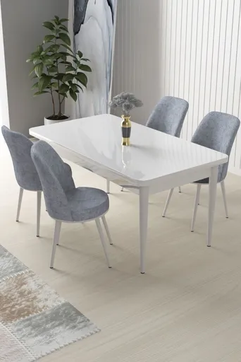 Dining Table & Chairs Set (5 Pieces) Nil - White, Grey