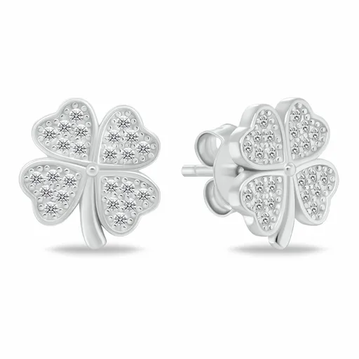 Brilio Silver Stříbrné náušnice Čtyřlístek se zirkony EA1194W