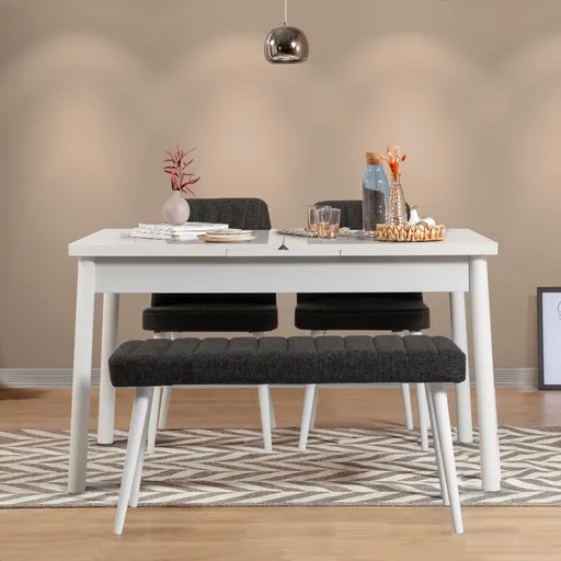 Jídelní set s rozkládacím stolem a židlemi (4 kusy) Santiago White-Antracite