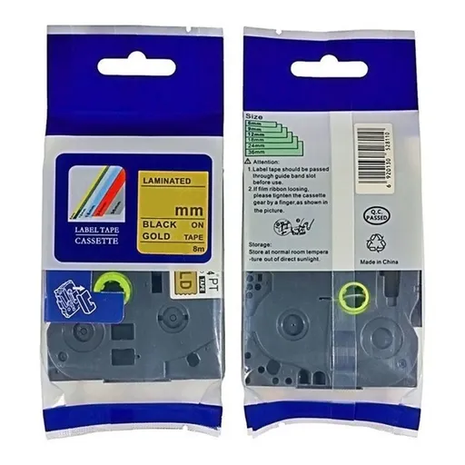 Kompatibilní páska s Brother HGe-851, 24mm x 8m, černý tisk / zlatý podklad, vysokorychlostní