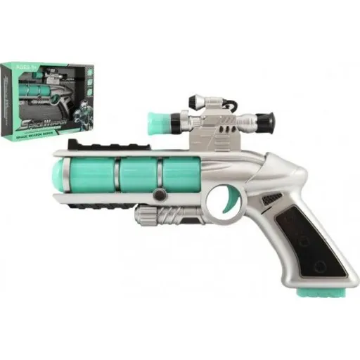 Pistole se zaměřovačem plast 20 cm na baterie se zvukem a se světlem v krabici