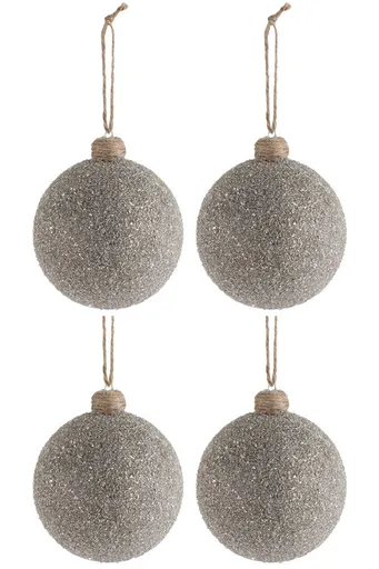 Box 4 ks vánočních stříbrno hnědých koulí M - 10*10*10 cm J-Line by Jolipa