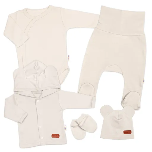 Baby Nellys 5D Bavlněná souprava pro miminko do porodnice Nature, ecru, 62