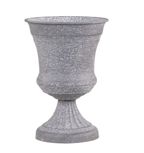 Zinková antik plechová váza na noze Wallier - Ø 14*20 cm Chic Antique