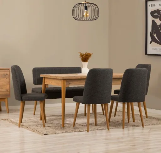 Jídelní set s rozkládacím stolem a židlemi (6 kusů) Vina - Atlantic Pine, Anthracite