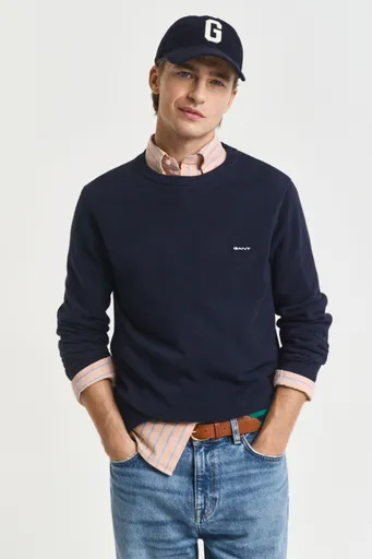 SVETR GANT COTTON PIQUE C-NECK EVENING BLUE