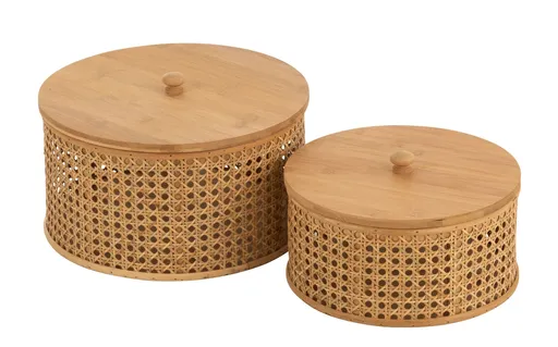 Set 2ks kulatých ratanových boxů s výpletem Rattan Boom  - Ø 31*19cm J-Line by Jolipa