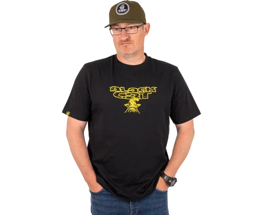 Black cat tričko distressed logo black tee - xxxl