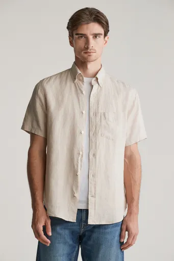 KOŠILE GANT REG LINEN SS SHIRT DRY SAND