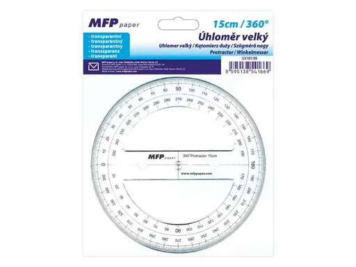 Úhloměr velký 15cm/ 360° transparent