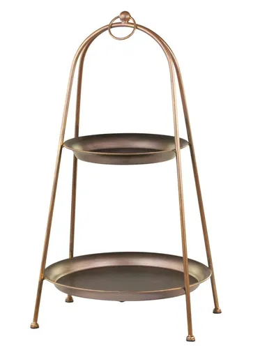 Bronzový antik dekorační kovový etažér Trays - Ø30*55cm Chic Antique