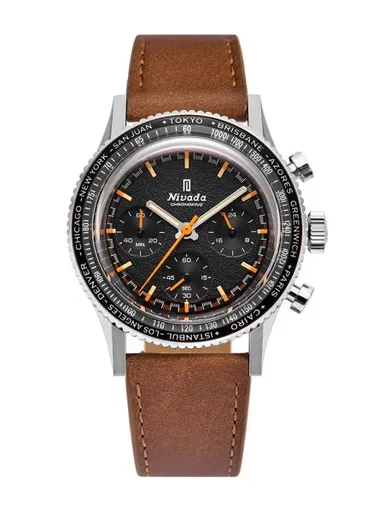 Nivada Grenchen Chronoking Mecaquartz - Inter. Bezel - Brown Leather