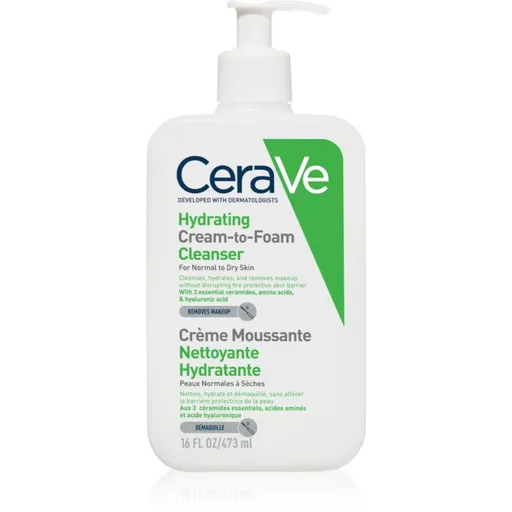 CeraVe Cleansers Hydrating Cream-to-Foam Cleanser čisticí pěnivý krém pro normální až suchou pleť 473 ml
