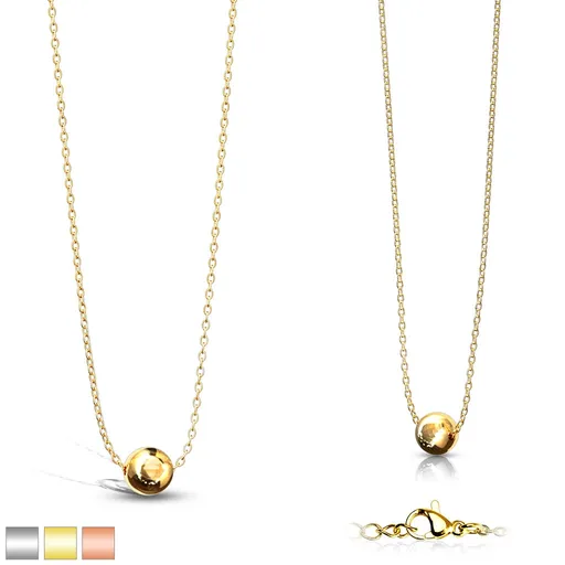 Náhrdelník z chirurgické oceli - lesklý korálek, PVD povrchová úprava, karabinka - Barva: Zlatá
